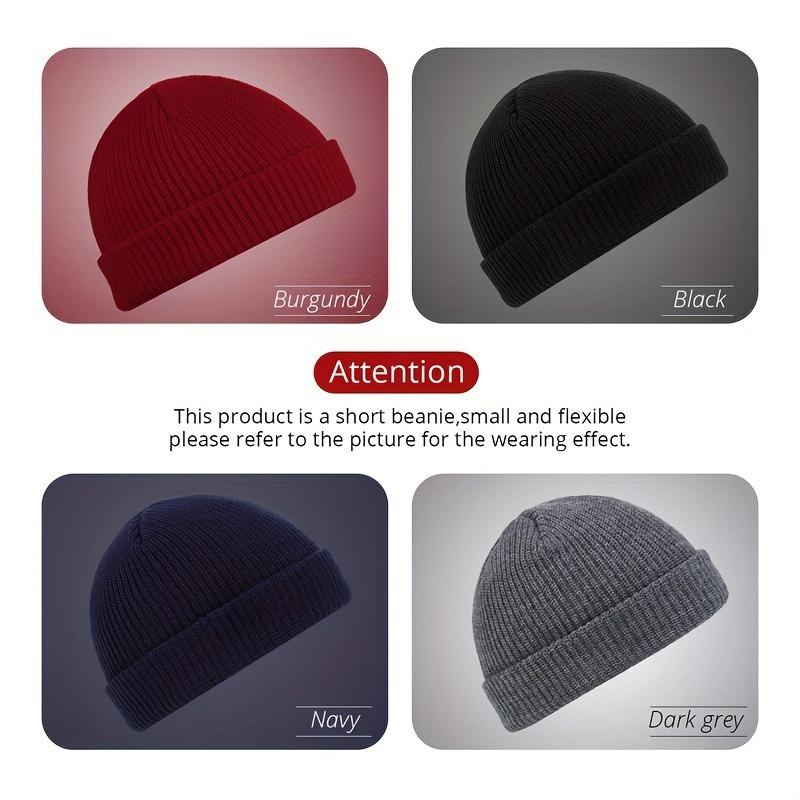 4-Pack Polyester Knitted Beanies - Elastic, Lightweight, Hand Washable - Unisex Skull Cap & Fisherman Style Hats with Roll-Up Edge