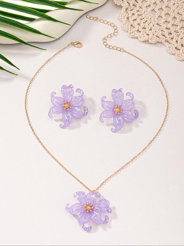 Cute Flower Design Earring and Necklace Set, Fashionable Adjustable Jewelry for Women & Girls for Party, Daily Clothing Decor, Trendy All-match & Exquisite Jewelry for Birthday Gift