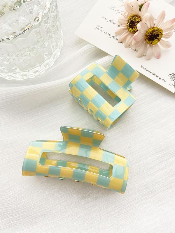 Checkerboard Pattern Hair Claws, Casual Retro Hair Accessories for Women & Girls, Minimalist Headwear Suitable for Thick Hair