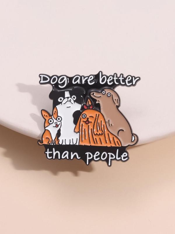 Cute Cartoon Dog & Letters Pattern Design Brooch, Fashion Alloy Badge for Daily Clothing Decor, Trendy All-match & Exquisite Brooch for Birthday Gift