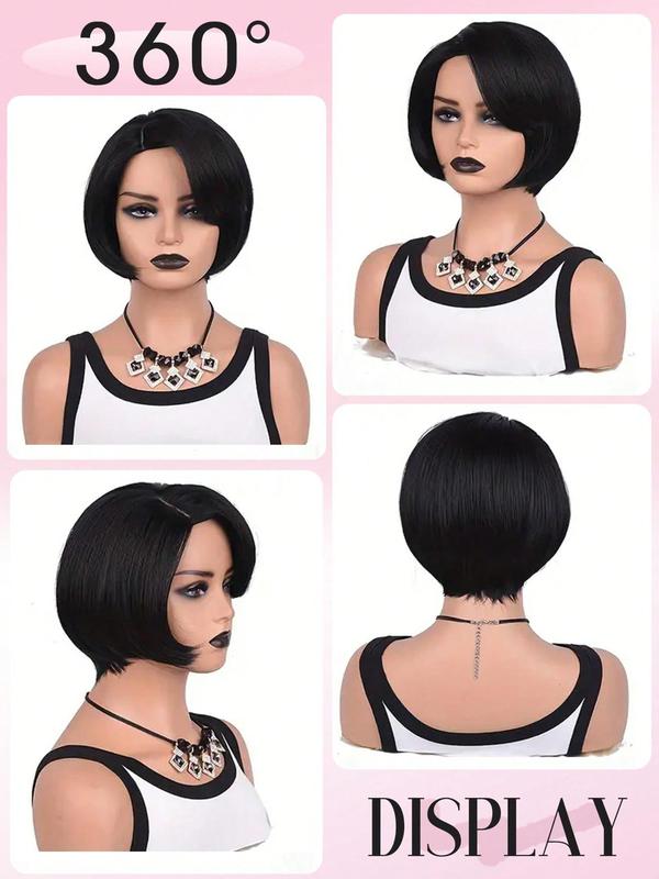 12 Inch Short Straight Wigs for Women, Gorgeous Fluffy Bob Wigs with Bangs, Synthetic Full Machine Wigs for Party, Daily Use