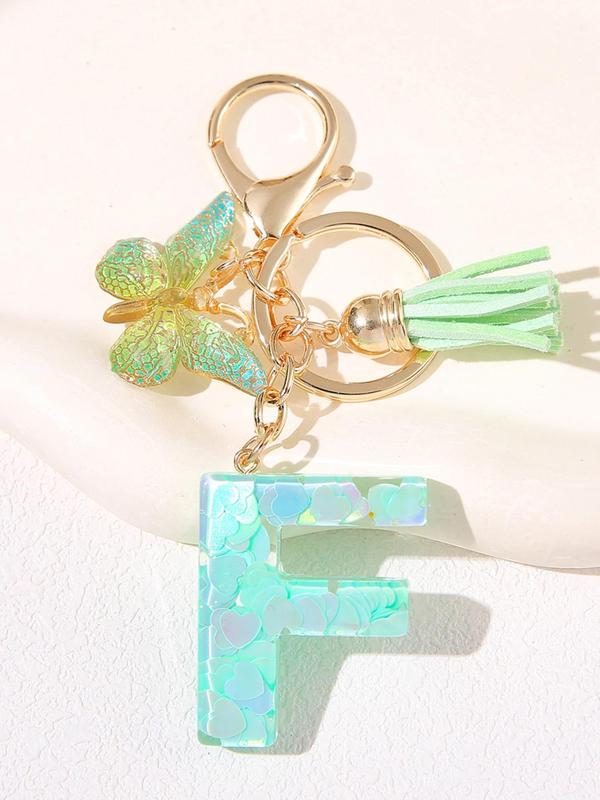 Cute Letter & Butterfly Design Keychain, Fashionable Resin Initial Letter Keychain for Women & Girls, Trendy All-match Keychain for Birthday Gift