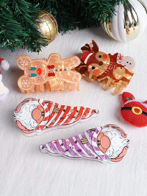 Cute Cartoon Reindeer & Santa Claus Design Hair Claw, Fashionable Hair Accessories for Women & Girls, Cute Lovely Hair Claw for Daily Used