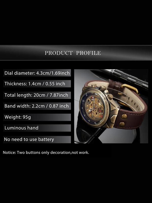 Men's Vintage Automatic Mechanical Watch, Fashion Luminous Hands Watch for Party, Daily Clothing Decor, Trendy All-match & Exquisite Watch for Birthday Gift with Box