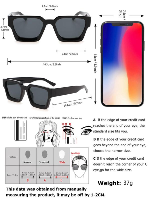 1 Pair Summer Square Frame Sunglasses, New Personality Travel Accessories for Women & Men, Lightweight and Durable for Outdoor Sun Protection Glasses for Daily Use