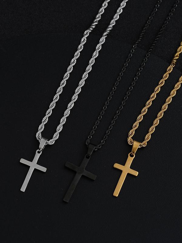 Stainless Steel Cross Pendant Necklace, Fashion Jewelry for Party, Daily Clothing Decor, Trendy All-match & Exquisite Jewelry for Birthday Gift