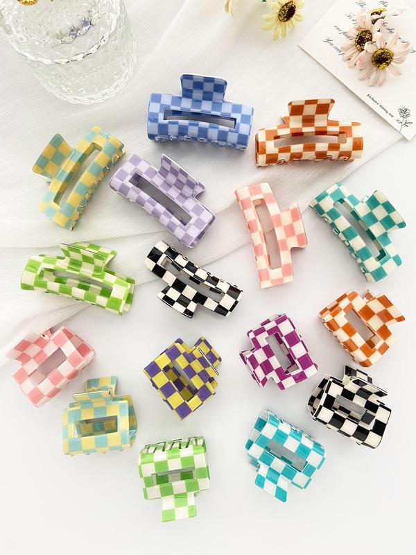 Checkerboard Pattern Hair Claws, Casual Retro Hair Accessories for Women & Girls, Minimalist Headwear Suitable for Thick Hair