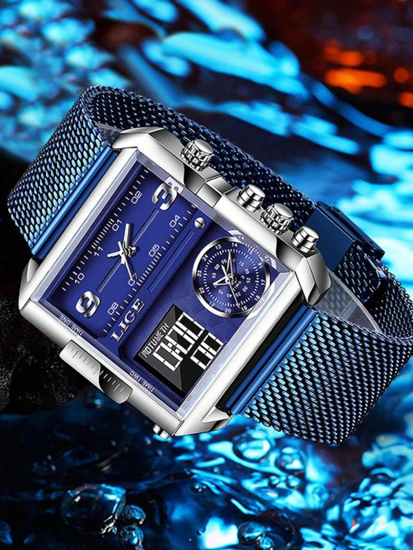 Square Design Multifunctional Digital Quartz Watch for Men, Fashion Waterproof Watch for Party, Daily Decor, Trendy All-match & Exquisite Summer Jewelry Watch for Birthday Gifts with Box Watches For Men