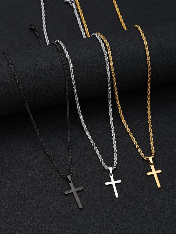 Stainless Steel Cross Pendant Necklace, Fashion Jewelry for Party, Daily Clothing Decor, Trendy All-match & Exquisite Jewelry for Birthday Gift