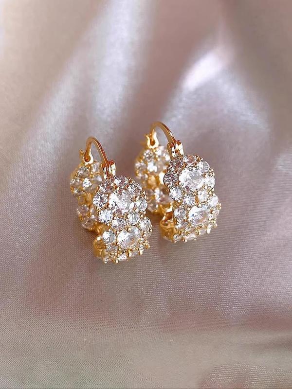 Flower Shaped Rhinestone Decorated Hoop Earrings, 2024 New Style Fashionable Jewelry for Women & Girls, Trendy All-match & Exquisite Jewelry for Birthday Gift