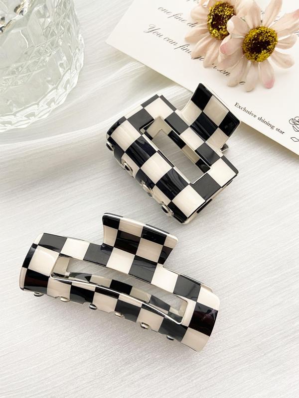 Checkerboard Pattern Hair Claws, Casual Retro Hair Accessories for Women & Girls, Minimalist Headwear Suitable for Thick Hair