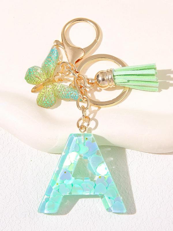 Cute Letter & Butterfly Design Keychain, Fashionable Resin Initial Letter Keychain for Women & Girls, Trendy All-match Keychain for Birthday Gift