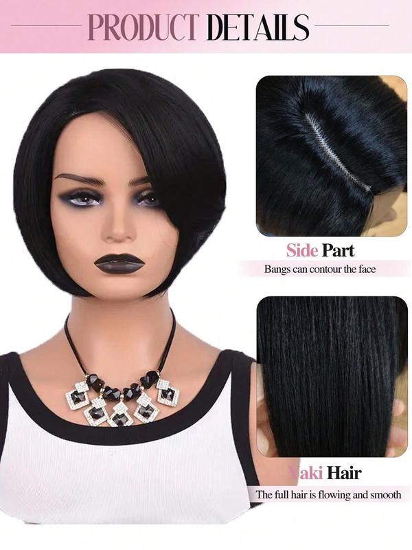 12 Inch Short Straight Wigs for Women, Gorgeous Fluffy Bob Wigs with Bangs, Synthetic Full Machine Wigs for Party, Daily Use