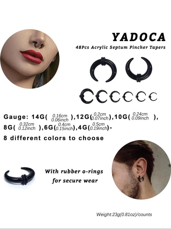 Colorful Acrylic Septum Stretching Kit, C Shape Buffalo Pincher Septum Gauge Kit, Piercing Jewelry with Black O-rings for Stretching Pierced Nose Ear Cartilage