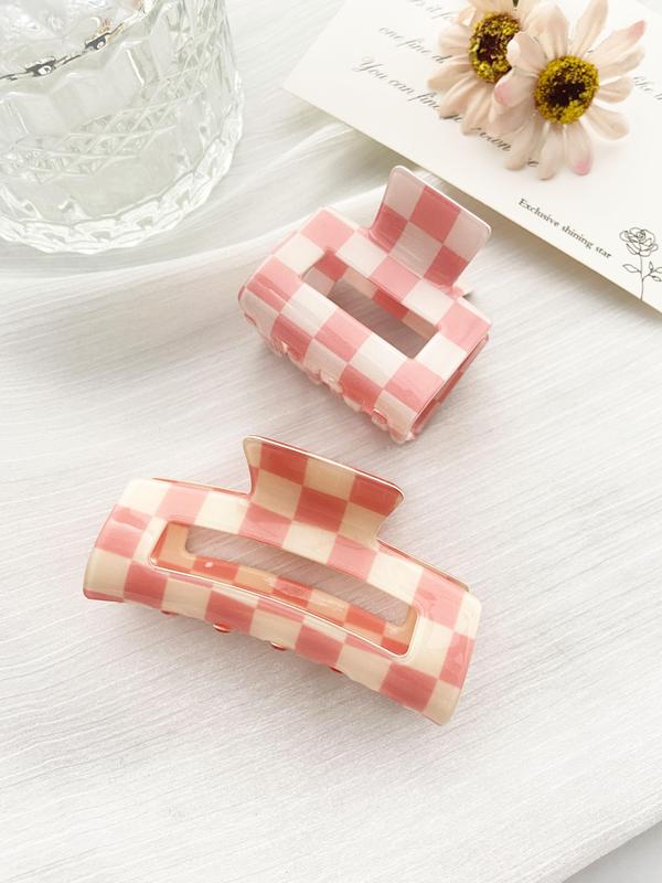 Checkerboard Pattern Hair Claws, Casual Retro Hair Accessories for Women & Girls, Minimalist Headwear Suitable for Thick Hair