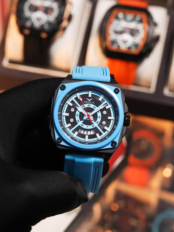 Men's Sporty Luminous Round Dial Quartz Watch, Fashionable Silicone Strap Quartz Watch, Trendy Watch for Daily Life, with Box