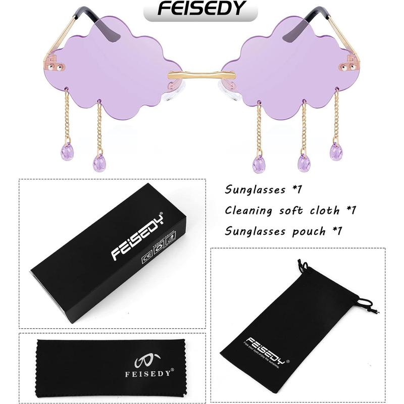 FEISEDY Retro Dripping Cloud Shaped Tassel Sunglasses Rimless Women Funny Party Disco Eyewear B2834