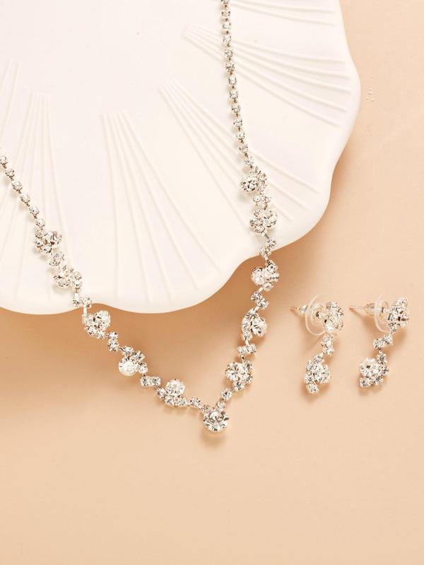 2024 New Stylish 3pcs set Women's Rhinestone Exquisite Jewelry Set, Gorgeous Pendant Necklace & Dangle Earrings, Trendy Jewelry Set for Women As Gift Without Box