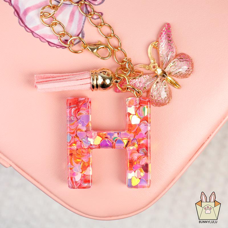 Personalized Initial Keychains with Tassel for Men and Women - Glittering Holiday Birthday Christmas Friendship Gift - Bag Purse Accessory