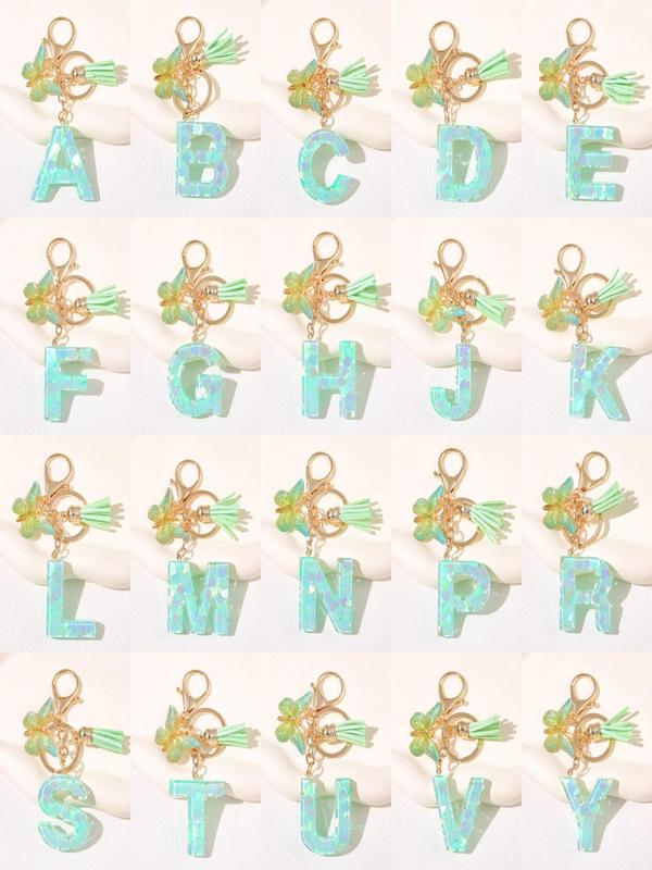 Cute Letter & Butterfly Design Keychain, Fashionable Resin Initial Letter Keychain for Women & Girls, Trendy All-match Keychain for Birthday Gift