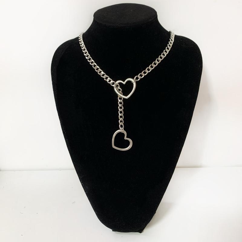 Slip Chian with Heart O-ring,punk style Necklace,Adjustable Chain for Women & Men