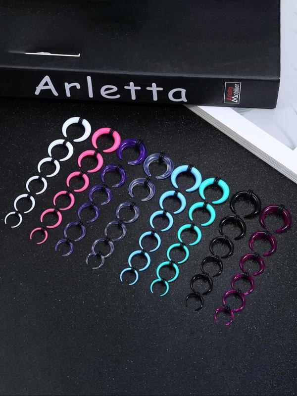 Colorful Acrylic Septum Stretching Kit, C Shape Buffalo Pincher Septum Gauge Kit, Piercing Jewelry with Black O-rings for Stretching Pierced Nose Ear Cartilage