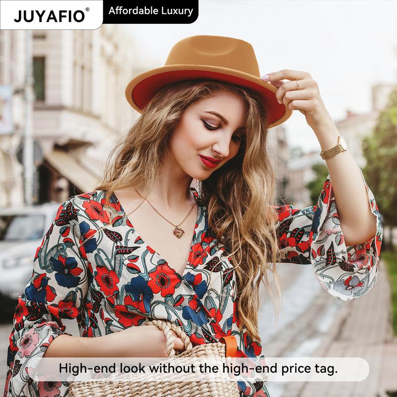 JUYAFIO Wide Brim Fedora Hats for Women Men Classic Dress Hat Felt Panama Hat