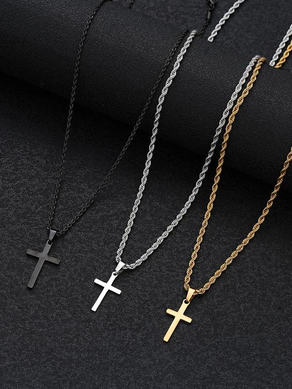 Stainless Steel Cross Pendant Necklace, Fashion Jewelry for Party, Daily Clothing Decor, Trendy All-match & Exquisite Jewelry for Birthday Gift