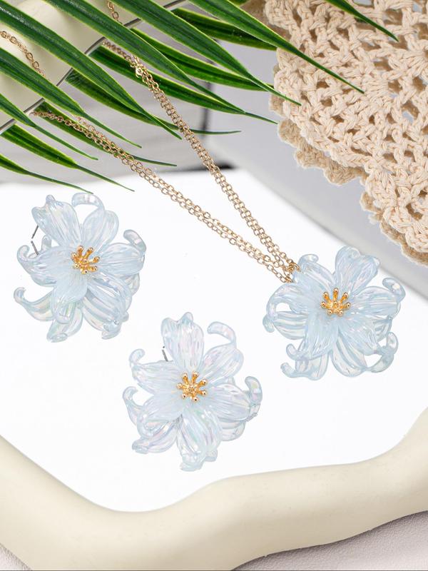 Cute Flower Design Earring and Necklace Set, Fashionable Adjustable Jewelry for Women & Girls for Party, Daily Clothing Decor, Trendy All-match & Exquisite Jewelry for Birthday Gift