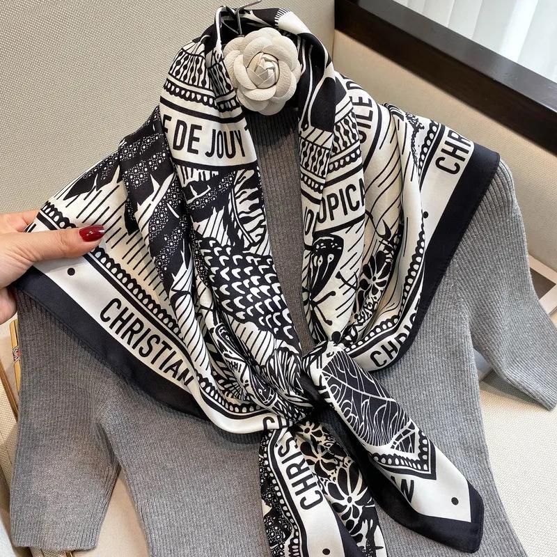 Luxury Brand Silk Satin Square Scarf Women Hijab Bandana Muslim Headscarves Shawl Wrap Ladies Headband Neckerchief Foulard 90cm