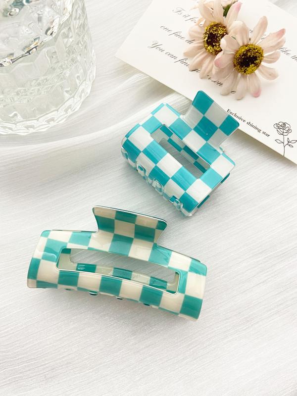 Checkerboard Pattern Hair Claws, Casual Retro Hair Accessories for Women & Girls, Minimalist Headwear Suitable for Thick Hair