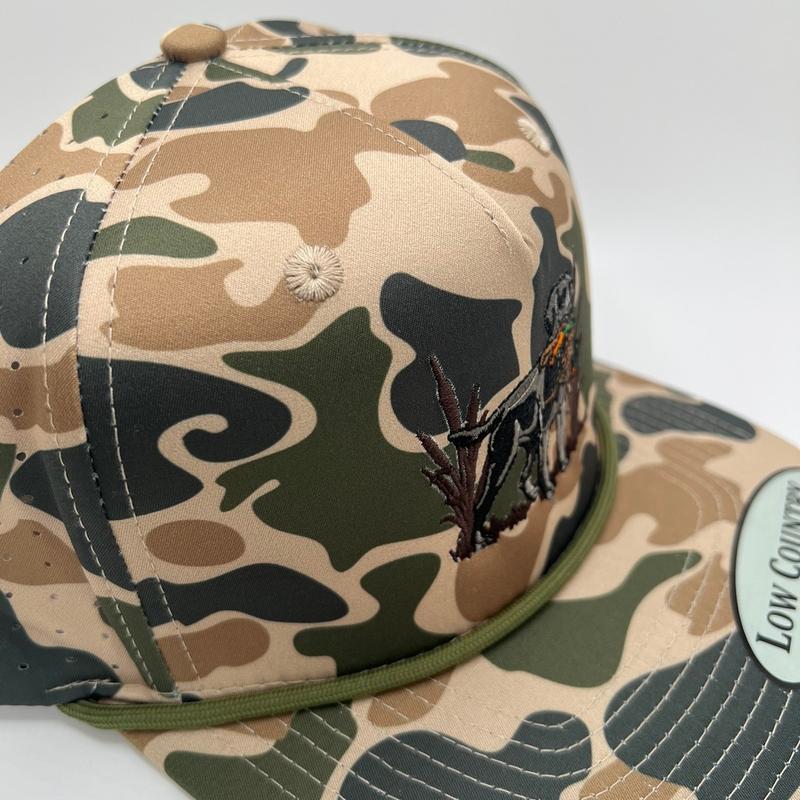 Lab Duck Old School Camo 5 panel performance rope hat by Riverbed Threads