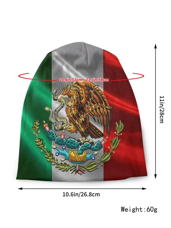 Mexico Flag & Eagle Print Beanie Cap,  Street Trend Beanie Hat, Color-block Ski Caps, Bonnet Hats for Fall & Winter, Fashion Accessories for Men & Women