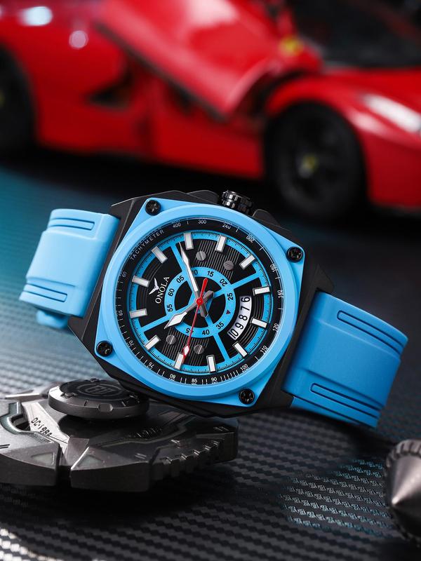 Men's Sporty Luminous Round Dial Quartz Watch, Fashionable Silicone Strap Quartz Watch, Trendy Watch for Daily Life, with Box