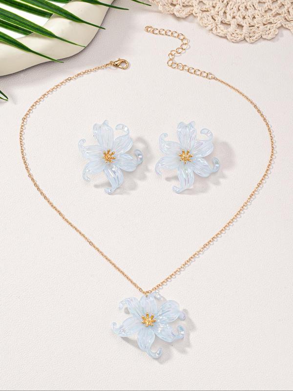 Cute Flower Design Earring and Necklace Set, Fashionable Adjustable Jewelry for Women & Girls for Party, Daily Clothing Decor, Trendy All-match & Exquisite Jewelry for Birthday Gift