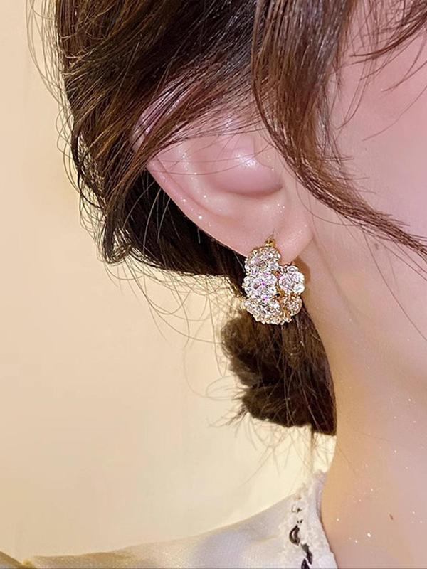 Flower Shaped Rhinestone Decorated Hoop Earrings, 2024 New Style Fashionable Jewelry for Women & Girls, Trendy All-match & Exquisite Jewelry for Birthday Gift