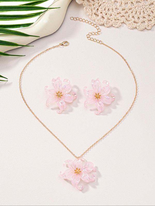 Cute Flower Design Earring and Necklace Set, Fashionable Adjustable Jewelry for Women & Girls for Party, Daily Clothing Decor, Trendy All-match & Exquisite Jewelry for Birthday Gift