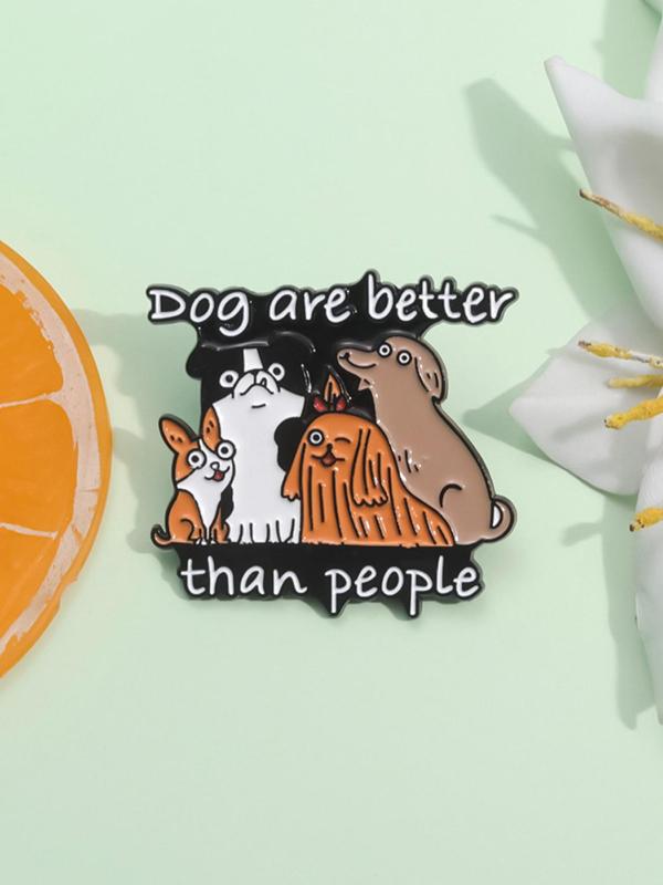 Cute Cartoon Dog & Letters Pattern Design Brooch, Fashion Alloy Badge for Daily Clothing Decor, Trendy All-match & Exquisite Brooch for Birthday Gift