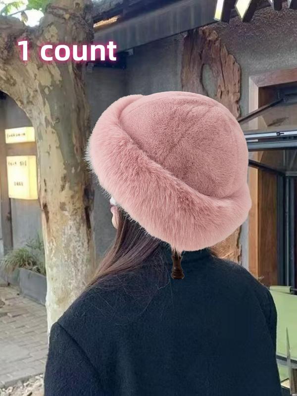 Women's Solid Color Thickened Plush Bucket Hat, Casual Warm Fisherman Hat for Fall & Winter, Fashion Accessories for Women & Girls