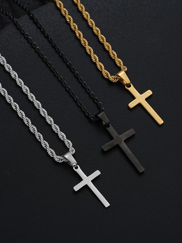 Stainless Steel Cross Pendant Necklace, Fashion Jewelry for Party, Daily Clothing Decor, Trendy All-match & Exquisite Jewelry for Birthday Gift