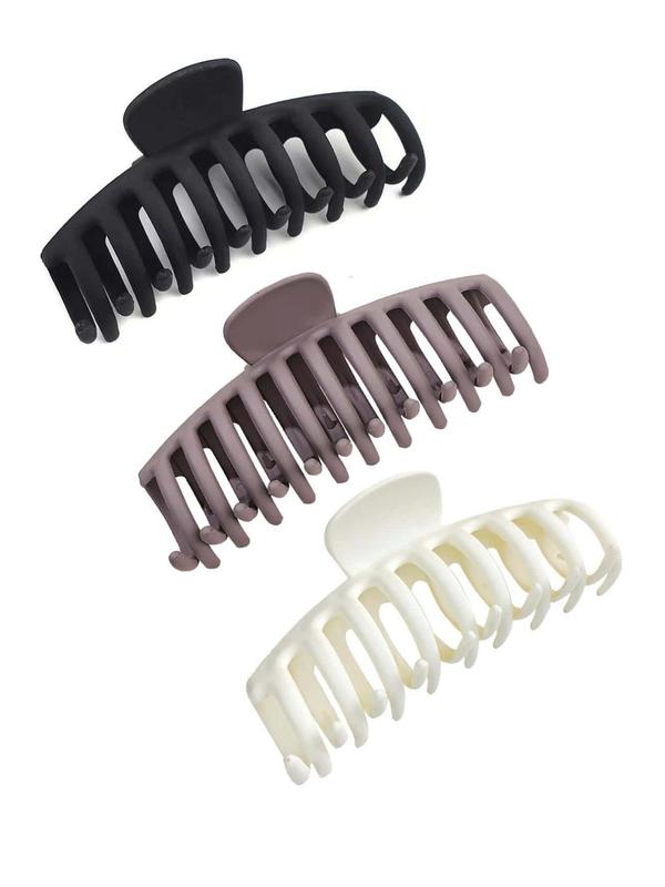 Women's Simple Plain Matte Large Hair Claws for Thin and Thick Curly Hair, 3 Counts Strong Hold Claw Clips, Minimalist Daily Casual Hair Accessories