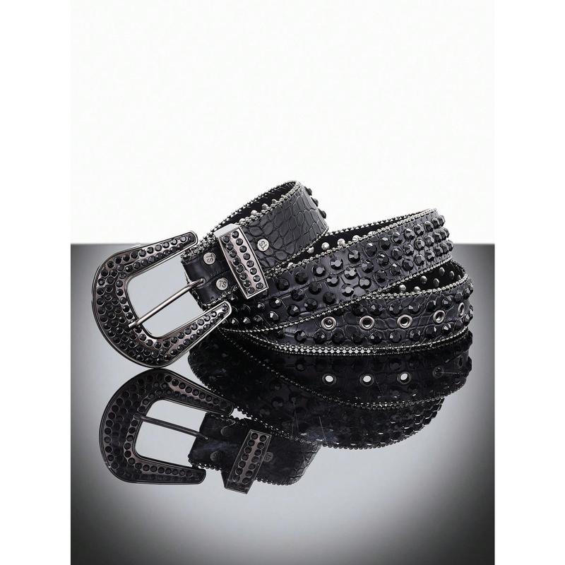 1pc Black Dopamine Heavy Industry Western Style Men's Belt With Rhinestones For Boyfriend Gifts Street