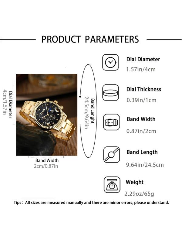 Men's Business Round Dial Quartz Watch & Cross Pendant Necklace & Bracelet & Ring, without Box, Trendy All-match & Exquisite Watch Set for Birthday Gift