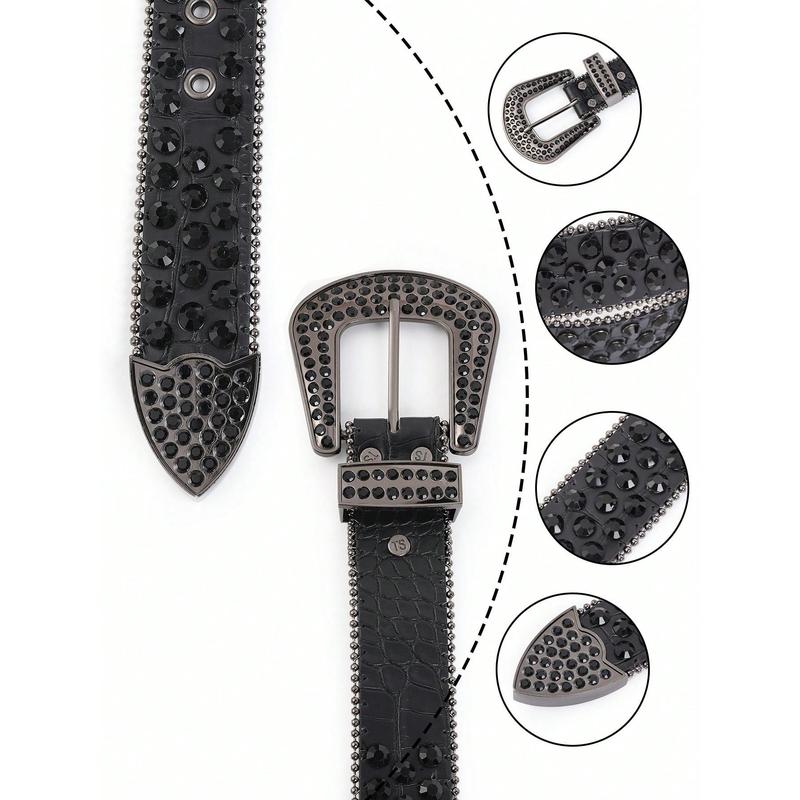 1pc Black Dopamine Heavy Industry Western Style Men's Belt With Rhinestones For Boyfriend Gifts Street