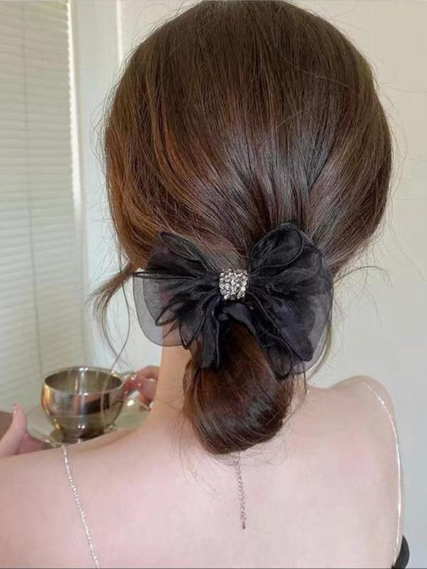 Elegant Rhinestone Decorated Bowknot Design Hair Tie, High Stretch Hair Tie, Fashion Hair Accessories for Women & Girls