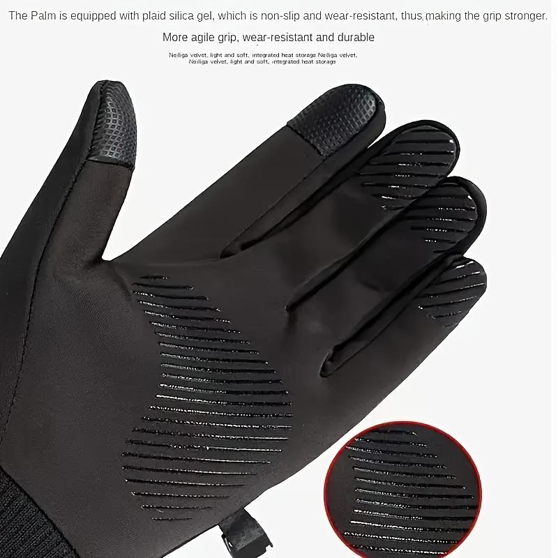 1 Pair Thermal Water-Resistant Touchscreen Winter Gloves - Cold Weather Gloves with Preppy Style, Polyester Knit Fabric, Ideal for Driving, Running, Cycling, and Outdoor Activities in Freezing Conditions