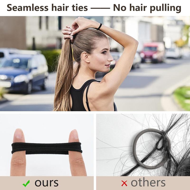 Hair Ties, 100 count No  Hair Elastics Hair Accessories for Women , Thick Seamless Hair Ties, Neutral Color, 5 Colors Included: Black, Brown, Gray, Carnation, Light Brown