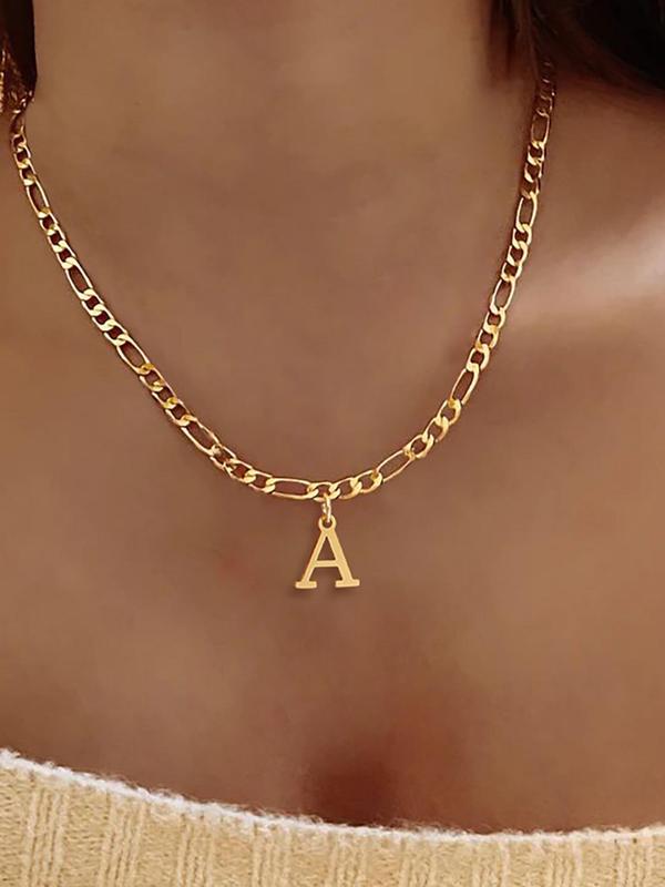 Stainless Steel Initial Pendant Necklace, Simple Letter Design Pendant Necklace for Women for Gift, Fashion All-match Accessories for Daily Wear