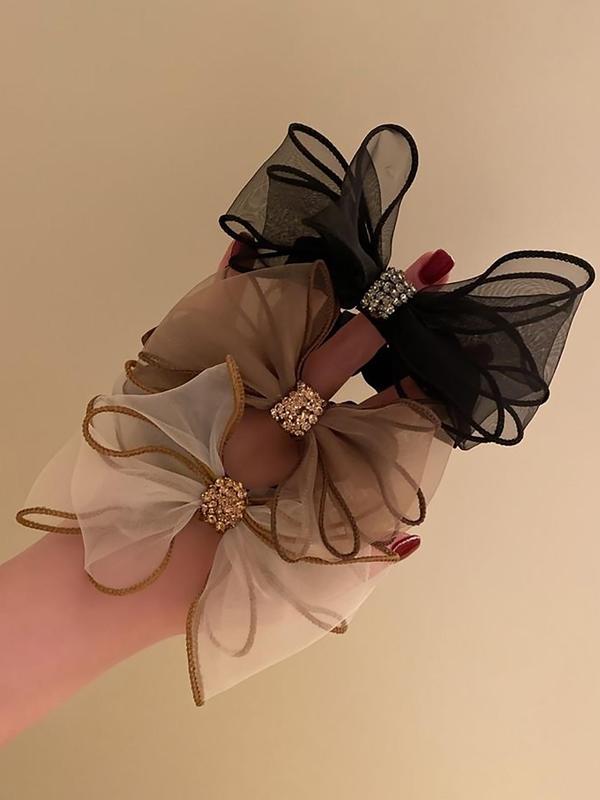 Elegant Rhinestone Decorated Bowknot Design Hair Tie, High Stretch Hair Tie, Fashion Hair Accessories for Women & Girls