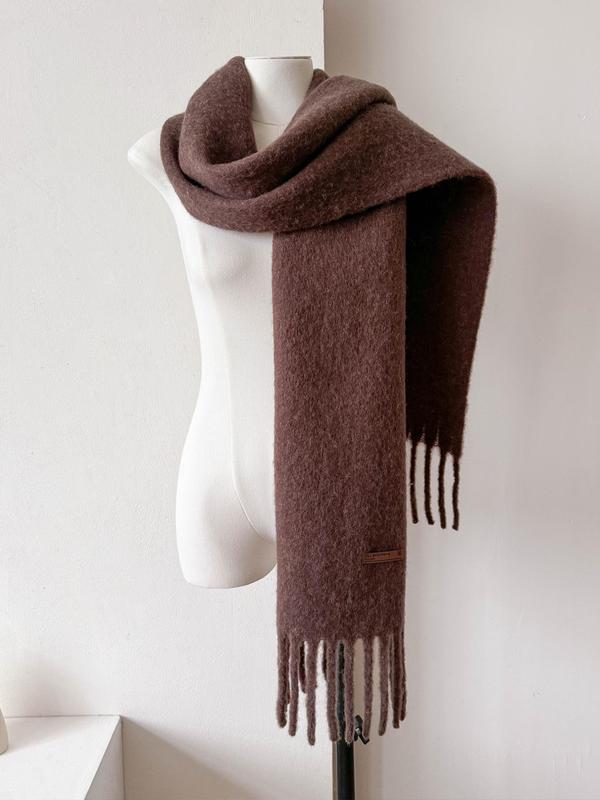 Solid Color Tassel Decor Wool Scarf, Casual Soft Warm Shawl for Women & Men, Fashion Accessories for Daily Wear